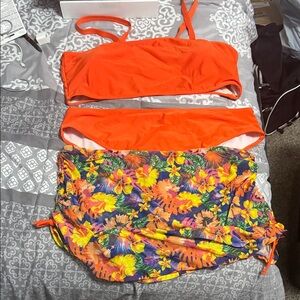 Orange and Floral Bikini Set